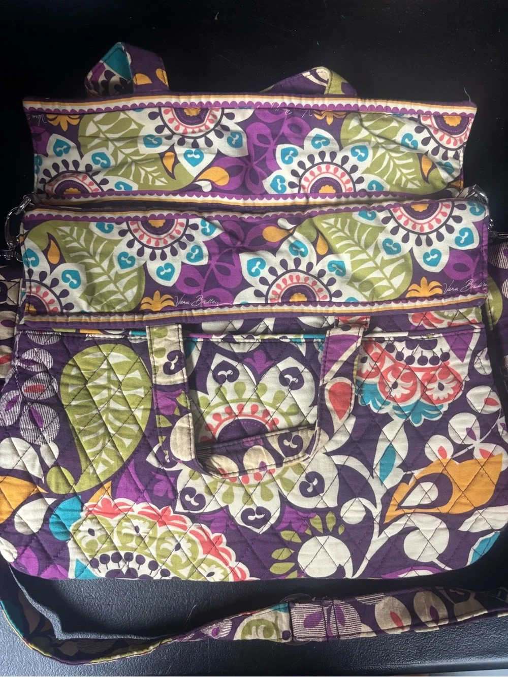 Vera Bradley Purple Floral Quilted Laptop Bag with Multicolor Accents